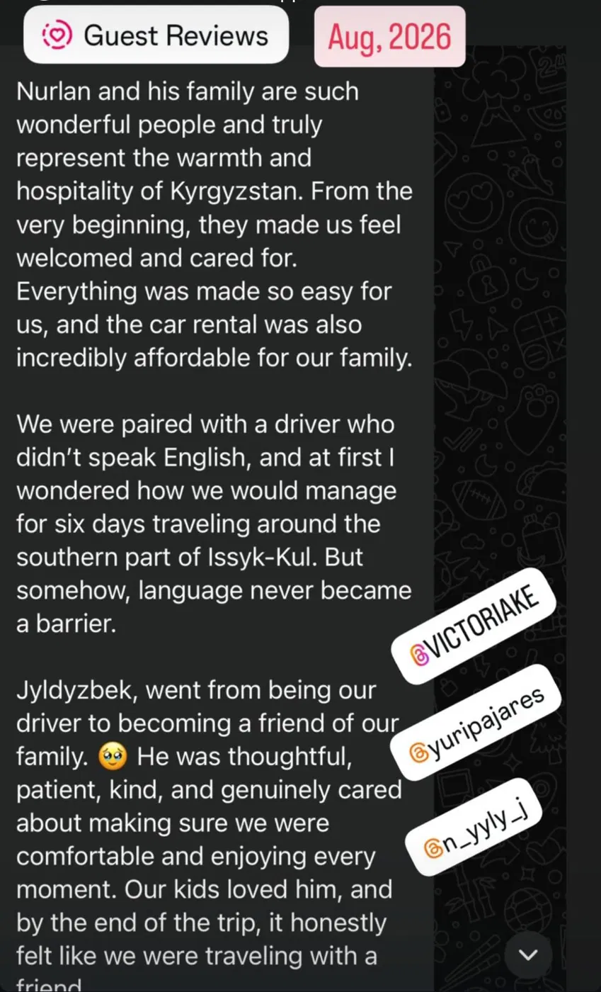 August 2026 review about Kyrgyz View family and a friendly driver